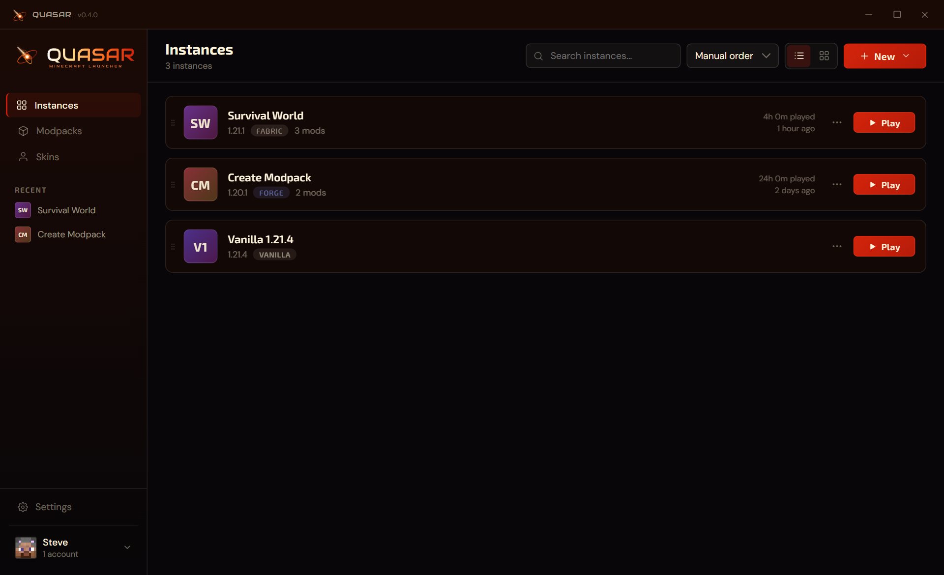 The Quasar instance list